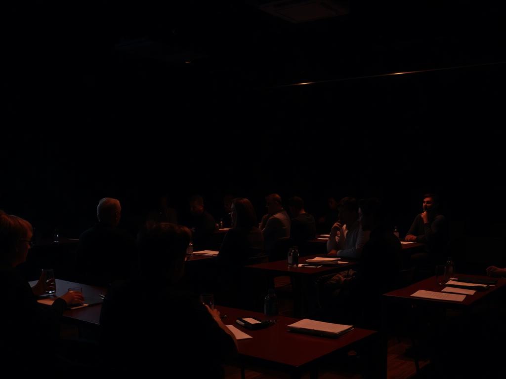 Workshop presencial do Método FAN com participantes em sala escura